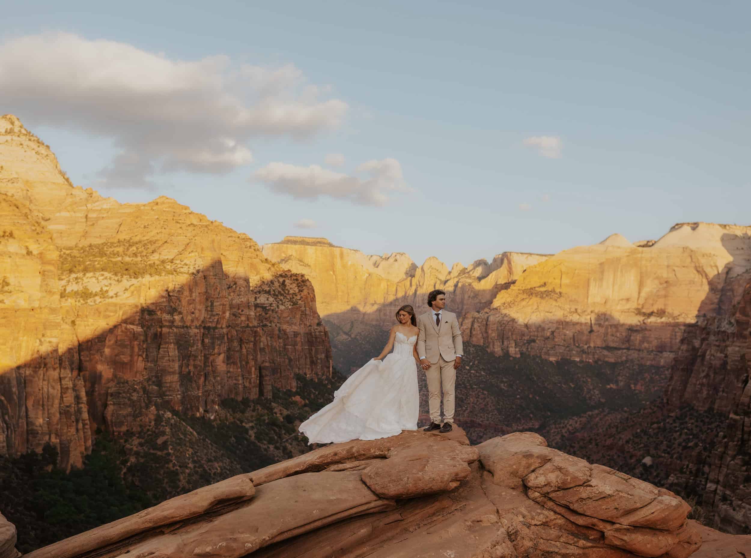 Couple learning how to elope in Zion National Park through a full day adventure experience