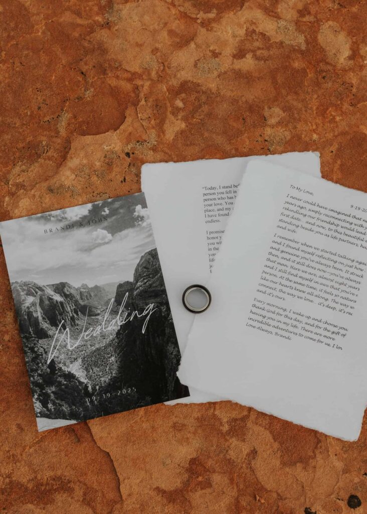 wedding letters written and placed on red rocks in Zion. 