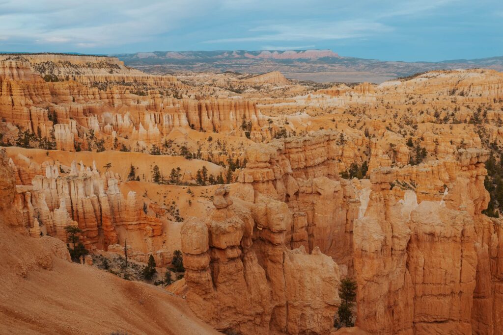 A wide landscape shot of Bryce Canyon Hoodoos